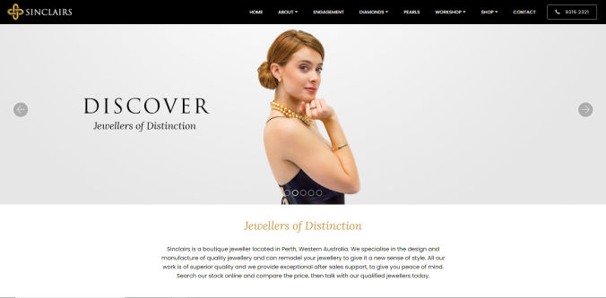 Sinclairs Jewellers, Website Design